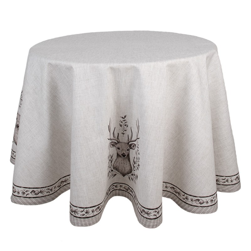 GTW07 Nappe Ø 170 cm Beige Coton Cerf Rond Nappes de table