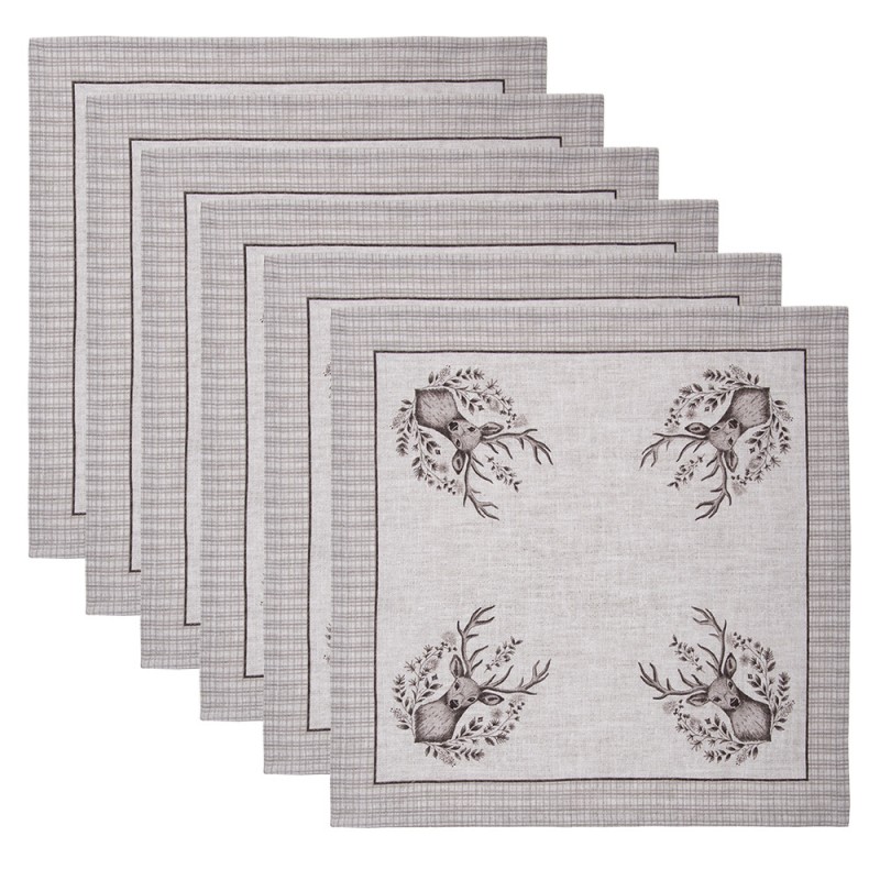 GTW43 Napkins Cotton Set of 6 40x40 cm Beige Cotton Deer