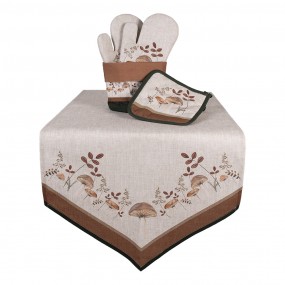 2LFJ50 Bread Basket Ø 15x16 cm Beige Cotton Mushrooms Round