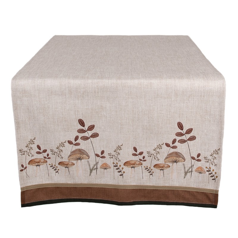 LFJ64 Table Runner 50x140 cm Beige Cotton Mushrooms Tablecloth