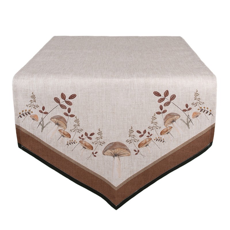 LFJ65 Table Runner 50x160 cm Beige Cotton Mushrooms Tablecloth