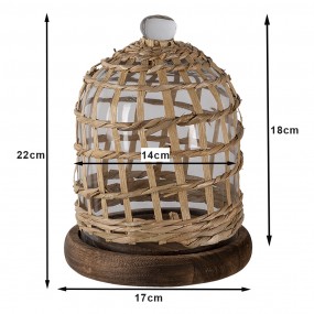 264814 Cloche Ø 16x22 cm Brown Wood Glass Round Glass Bell Jar