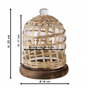 264814 Cloche Ø 16x22 cm Brown Wood Glass Round Glass Bell Jar