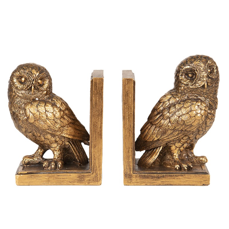6PR2653 Bookends Set of 2 Owl 12x8x16 cm Gold colored Plastic Book Holders