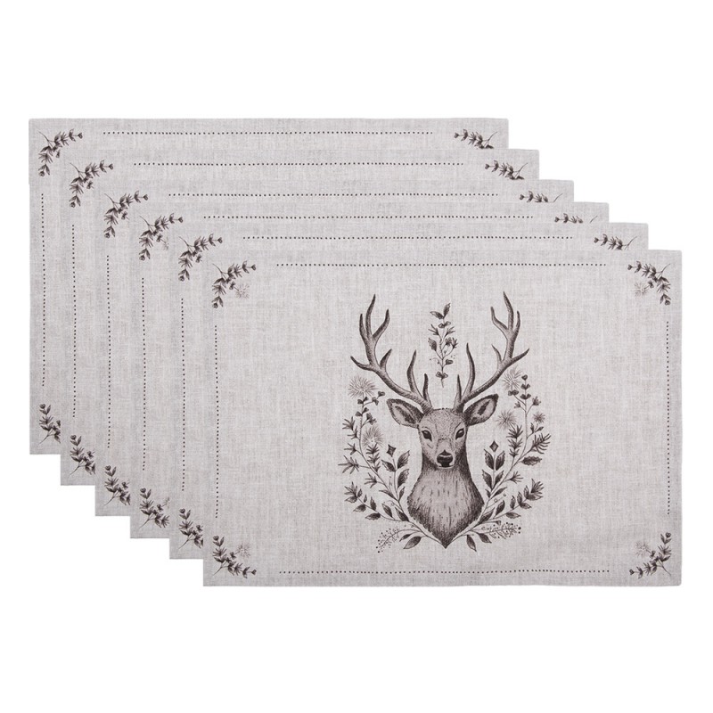 GTW40 Placemats Set of 6 48x33 cm Beige Cotton Deer