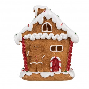 26PR4341 Gingerbread house met LED 11x9x13 cm Bruin Kunststof Kerstdecoratie