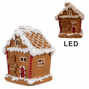 26PR4341 Gingerbread house met LED 11x9x13 cm Bruin Kunststof Kerstdecoratie