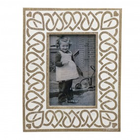 22F1096 Photo Frame 10x15 cm White Beige Glass Wood Picture Frame