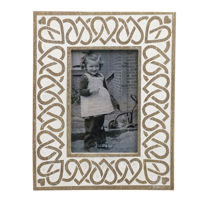 2F1096 Photo Frame 10x15 cm White Beige Glass Wood Picture Frame