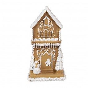 26PR4193 Gingerbread house met LED 15 cm Bruin Kunstleer Metaal Peperkoekhuisje