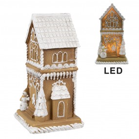 26PR4193 Gingerbread house met LED 15 cm Bruin Kunstleer Metaal Peperkoekhuisje