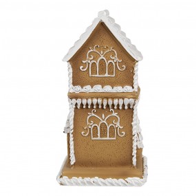 26PR4193 Gingerbread house met LED 15 cm Bruin Kunstleer Metaal Peperkoekhuisje