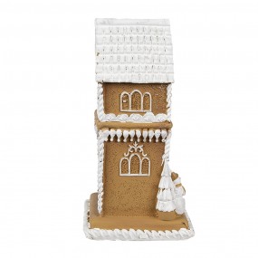 26PR4193 Gingerbread house met LED 15 cm Bruin Kunstleer Metaal Peperkoekhuisje