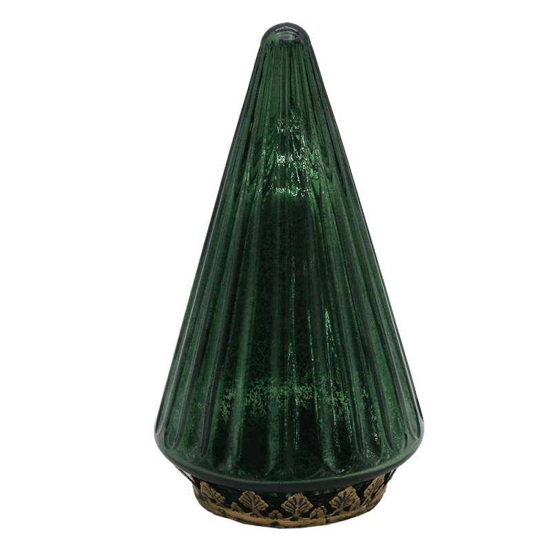 6GL4571GR Christmas Decoration with LED Lighting Christmas Tree Ø 11x19 cm Green Glass