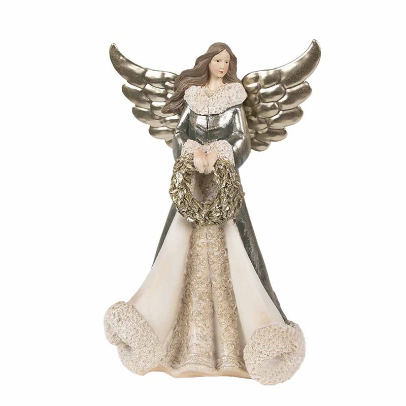 6PR3958GG Figurine Ange 24 cm Gris Vert Plastique Décoration de Noël