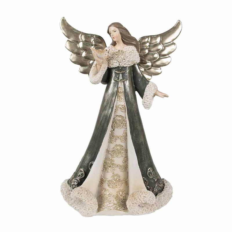 6PR3959GG Figurine Ange 25 cm Gris Vert Plastique Décoration de Noël