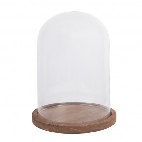 26GL2166 Cloche Ø 23x29 cm Verre Bois Rond Cloche en Verre