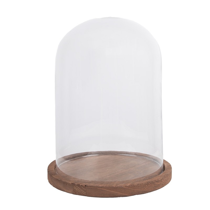 6GL2166 Cloche Ø 23x29 cm Verre Bois Rond Cloche en Verre