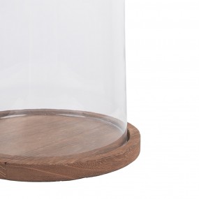 26GL2166 Cloche Ø 23x29 cm Verre Bois Rond Cloche en Verre