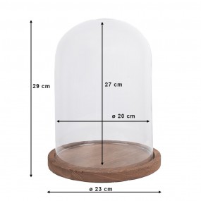 26GL2166 Campana Ø 23x29 cm Vetro Legno Rotondo Campana di vetro