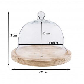 26GL2223 Cloche Ø 23x17 cm Transparent Glass Wood