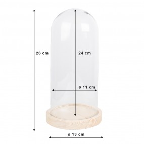 26GL4039 Cloche Ø 13x26 cm Brown Wood Glass Round Glass Bell Jar