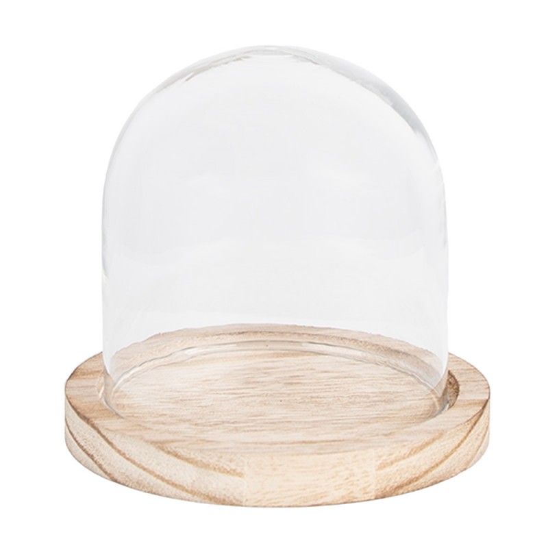 6GL4479 Cloche Ø 13x11 cm Marron Bois Verre Rond Cloche en Verre