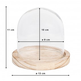 26GL4479 Cloche Ø 13x11 cm Marron Bois Verre Rond Cloche en Verre