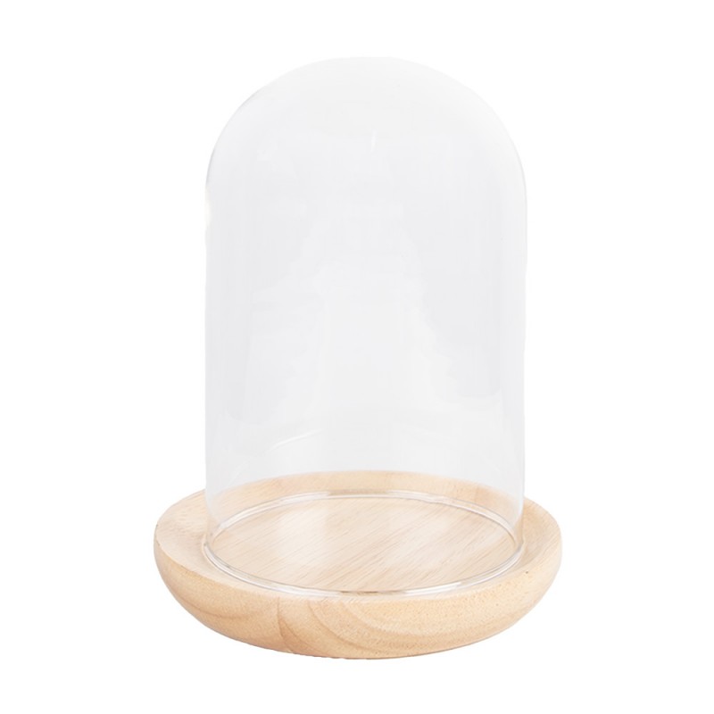 6GL4481 Glocke Ø 13x16 cm Braun Holz Glas Rund Glasglocke