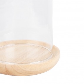 26GL4481 Glocke Ø 13x16 cm Braun Holz Glas Rund Glasglocke