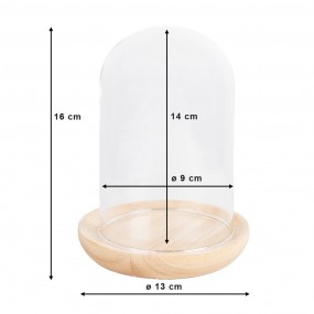 26GL4481 Glocke Ø 13x16 cm Braun Holz Glas Rund Glasglocke