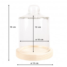 26GL4483 Cloche Ø 13x18 cm Brown Wood Glass Round Glass Bell Jar