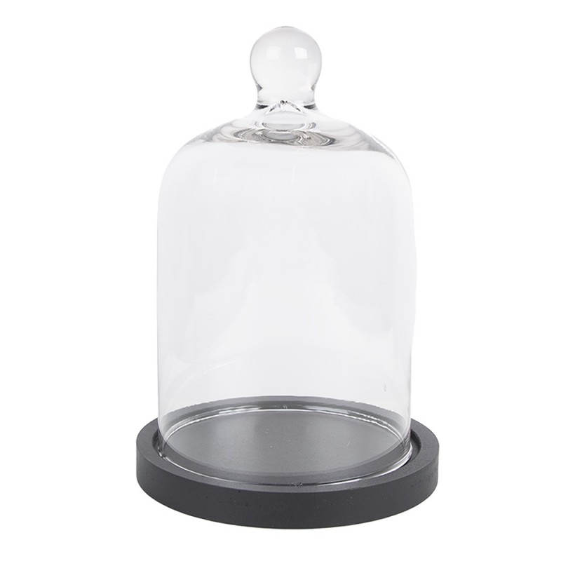 6GL4484 Cloche Ø 13x20 cm Noir Bois Verre Rond Cloche en Verre