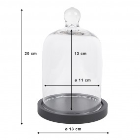 26GL4484 Cloche Ø 13x20 cm Black Wood Glass Round Glass Bell Jar