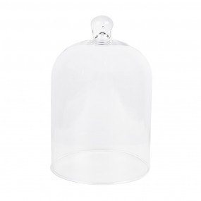 26GL4485 Cloche Ø 15x21 cm Transparent Verre Bois Rond Cloche en Verre