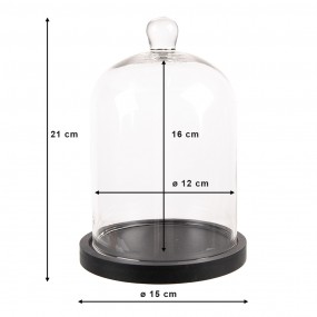 26GL4485 Cloche Ø 15x21 cm Transparent Glass Wood Round Glass Bell Jar