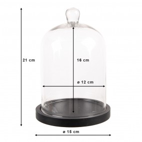 26GL4485 Cloche Ø 15x21 cm Transparent Verre Bois Rond Cloche en Verre