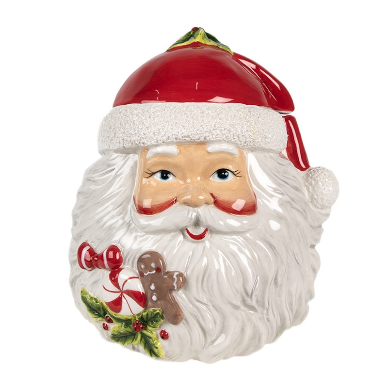 6CE1856 Storage Jar Lid Santa Claus 20x17x22 cm White Red Ceramic