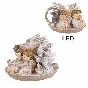 26PR4164 Décoration de Noël avec éclairage LED Bougeoir 14x13x10 cm Marron Cuir artificiel Métallique Anges