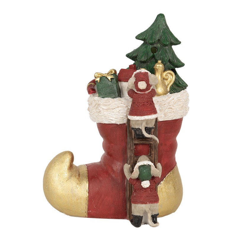 6PR4176 Décoration de Noël avec éclairage LED Botte 14x10x19 cm Rouge Plastique Souris