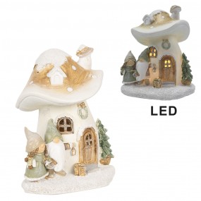 26PR4186 Decoratie Huis met LED Paddenstoel 13x12x15 cm Beige Kunststof