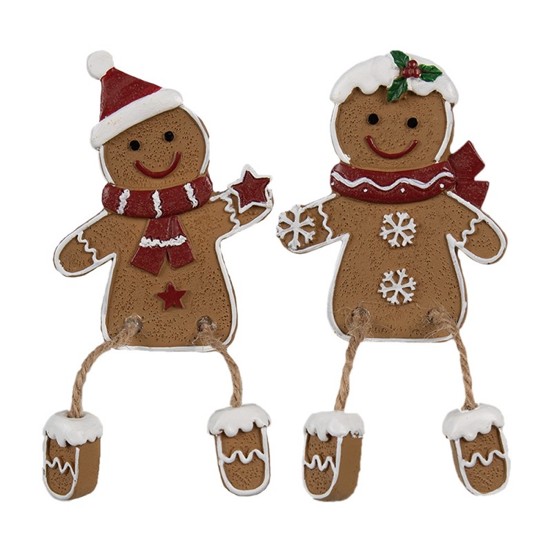 6PR4196 Christmas Decoration Gingerbread man 7x2x13/ 6x2x12 cm Brown Plastic