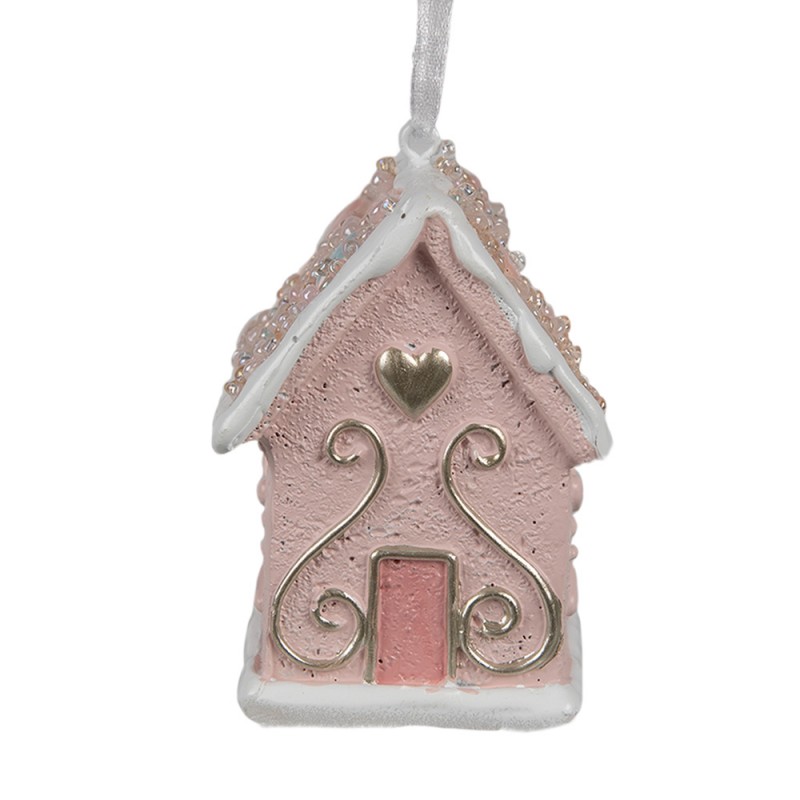 6PR4211 Ornamento Natalizio Casa di pan di zenzero 4x4x6 cm Rosa Plastica Decorazioni Albero Natale