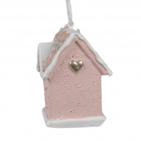 26PR4211 Ornamento Natalizio Casa di pan di zenzero 4x4x6 cm Rosa Plastica Decorazioni Albero Natale