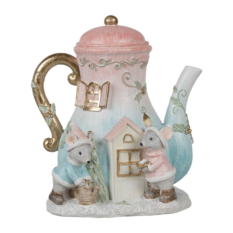 6PR4218 Decorative House with LED Teapot 15x12x16 cm Blue Pink Plastic Mouse