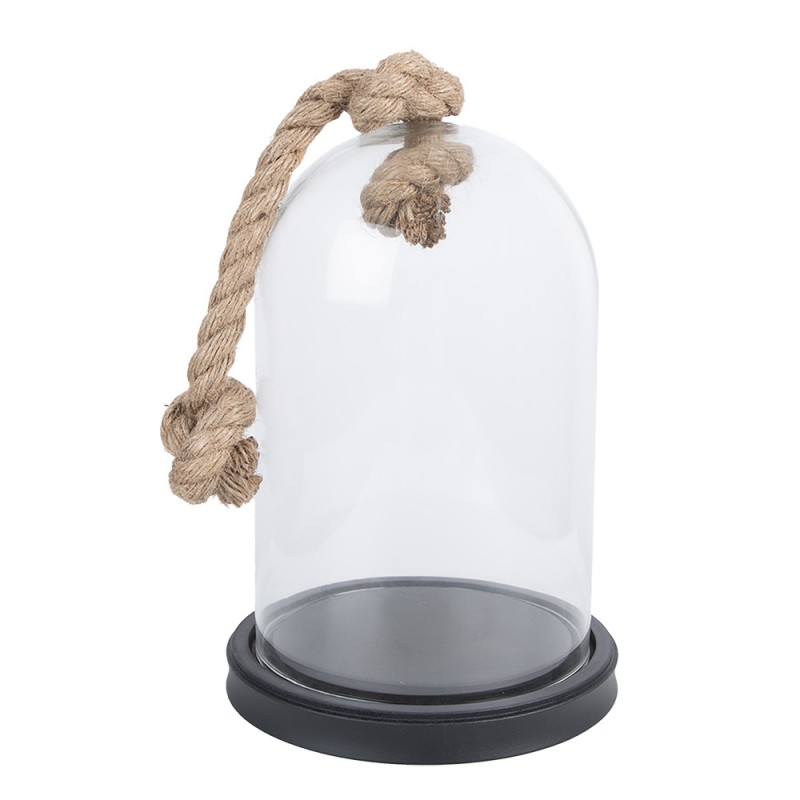 6GL3367 Cloche Ø 17x28 cm Transparent Wood Glass Round Glass Bell Jar