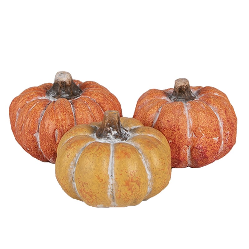 6CE1781 Decorative Figurine Set of 3 Pumpkin ø 5x4 cm Orange Ceramic