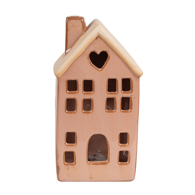 6CE1795 Décorative Maison avec LED  6x6x11 cm Marron Porcelaine