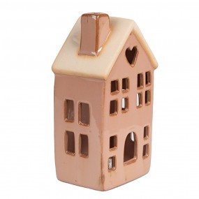 26CE1795 Décorative Maison avec LED  6x6x11 cm Marron Porcelaine