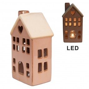 26CE1796 Decoratie Huis met LED 8x6x15 cm Bruin Porselein